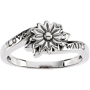 14k White Gold Love Waits Chastity Ring with Packaging, Size 6