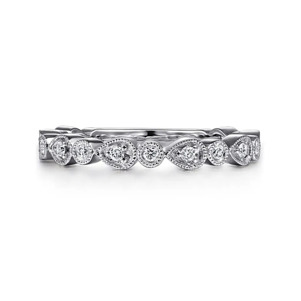 14K White Gold Pear and Round Station Stackable Diamond Ring