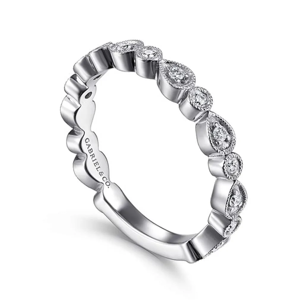 14K White Gold Pear and Round Station Stackable Diamond Ring