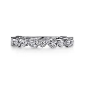 14K White Gold Pear and Round Station Stackable Diamond Ring