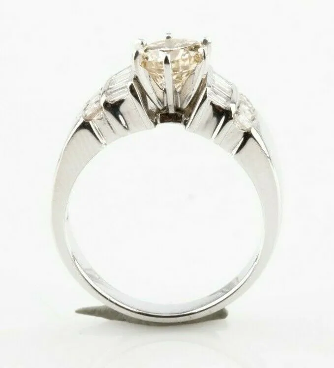 14k White Gold Round Diamond Solitaire Ring w/ Accents TCW = 1.42 ct. Size 5.75