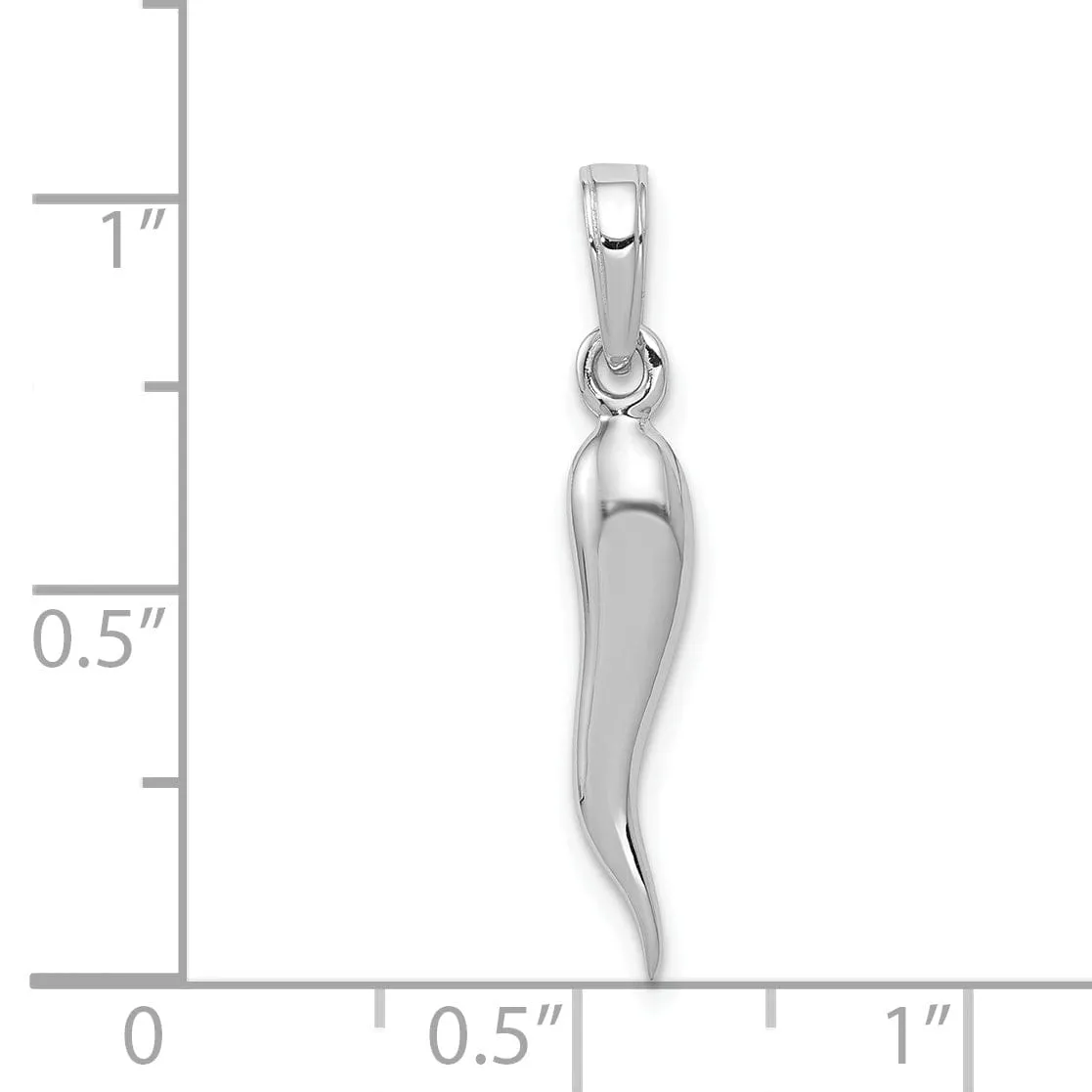 14k White Gold Solid Polished Finish Medium Size 3-D Italian Horn Pendant