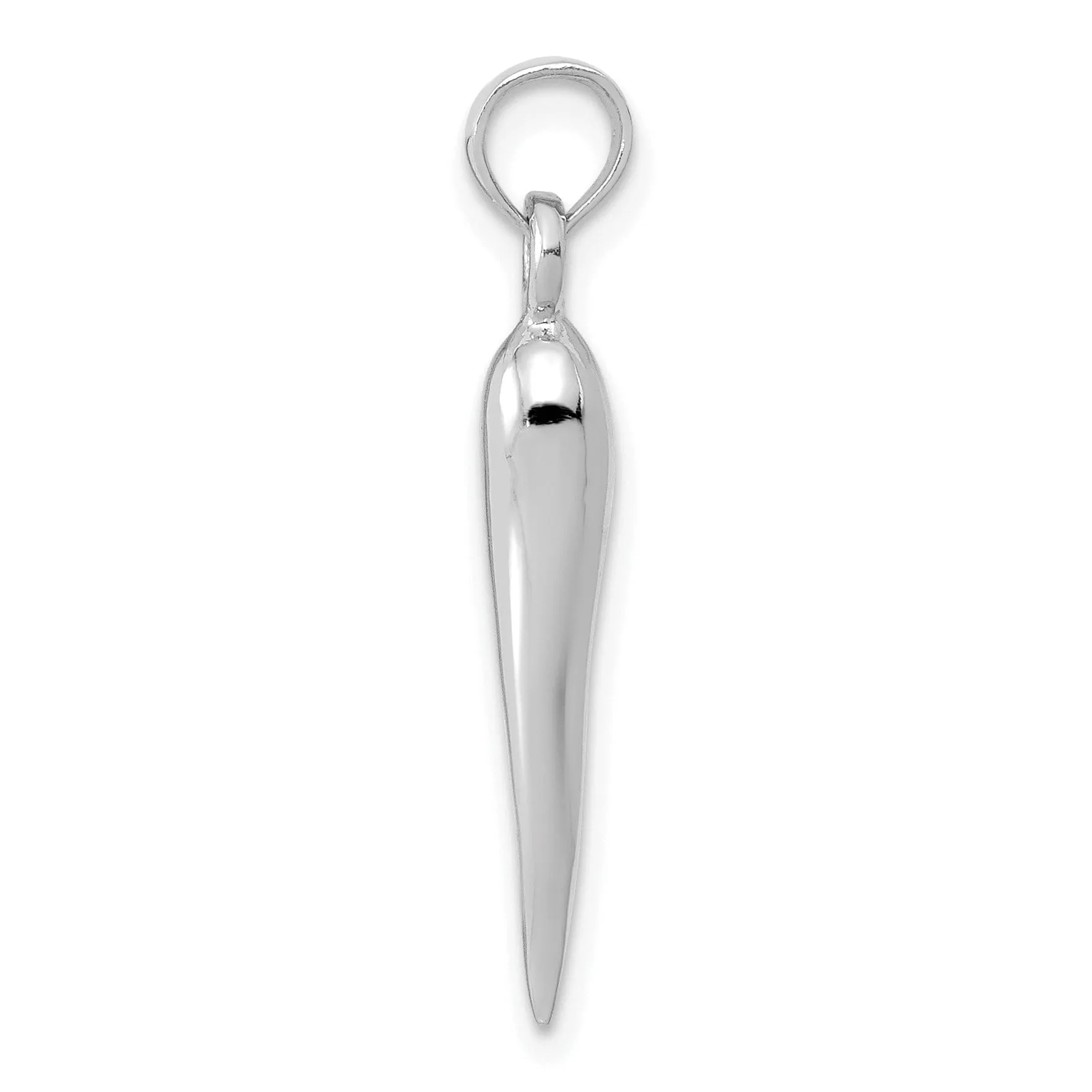 14k White Gold Solid Polished Finish Medium Size 3-D Italian Horn Pendant