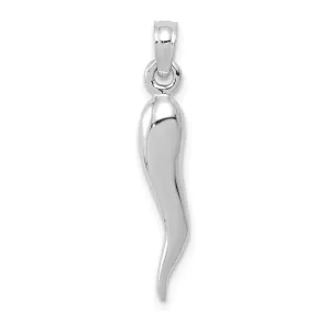 14k White Gold Solid Polished Finish Medium Size 3-D Italian Horn Pendant