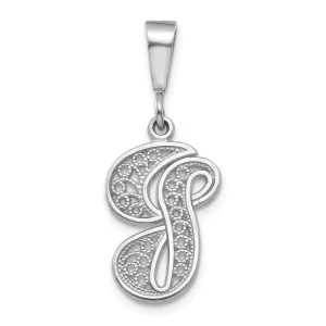 14K White GoldFancy Filigree Script Design Letter G Initial Pendant