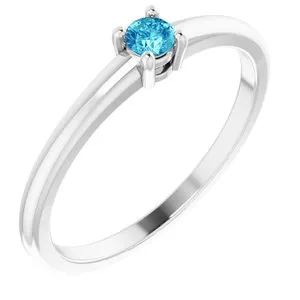 14K White Natural Blue Zircon Ring