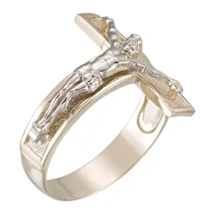 14k White/Yellow Gold Men's Crucifix Ring, Size 11