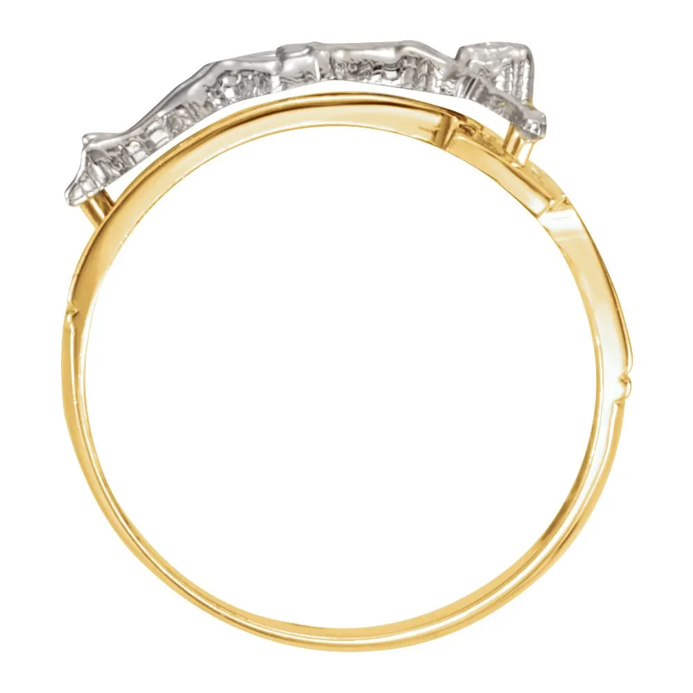 14k White/Yellow Gold Men's Crucifix Ring, Size 11