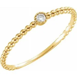 14K Yellow .03 CTW Diamond Beaded Bezel-Set Ring Size 7