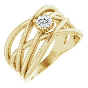 14K Yellow 1/4 CT Diamond Solitaire Criss-Cross Ring