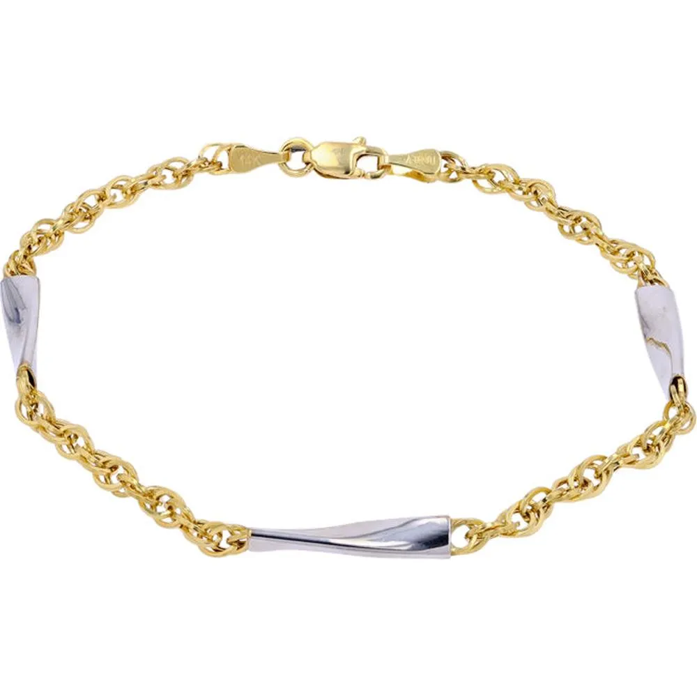 14K Yellow & White Gold Bar Stations Bracelet - 7.25" Length