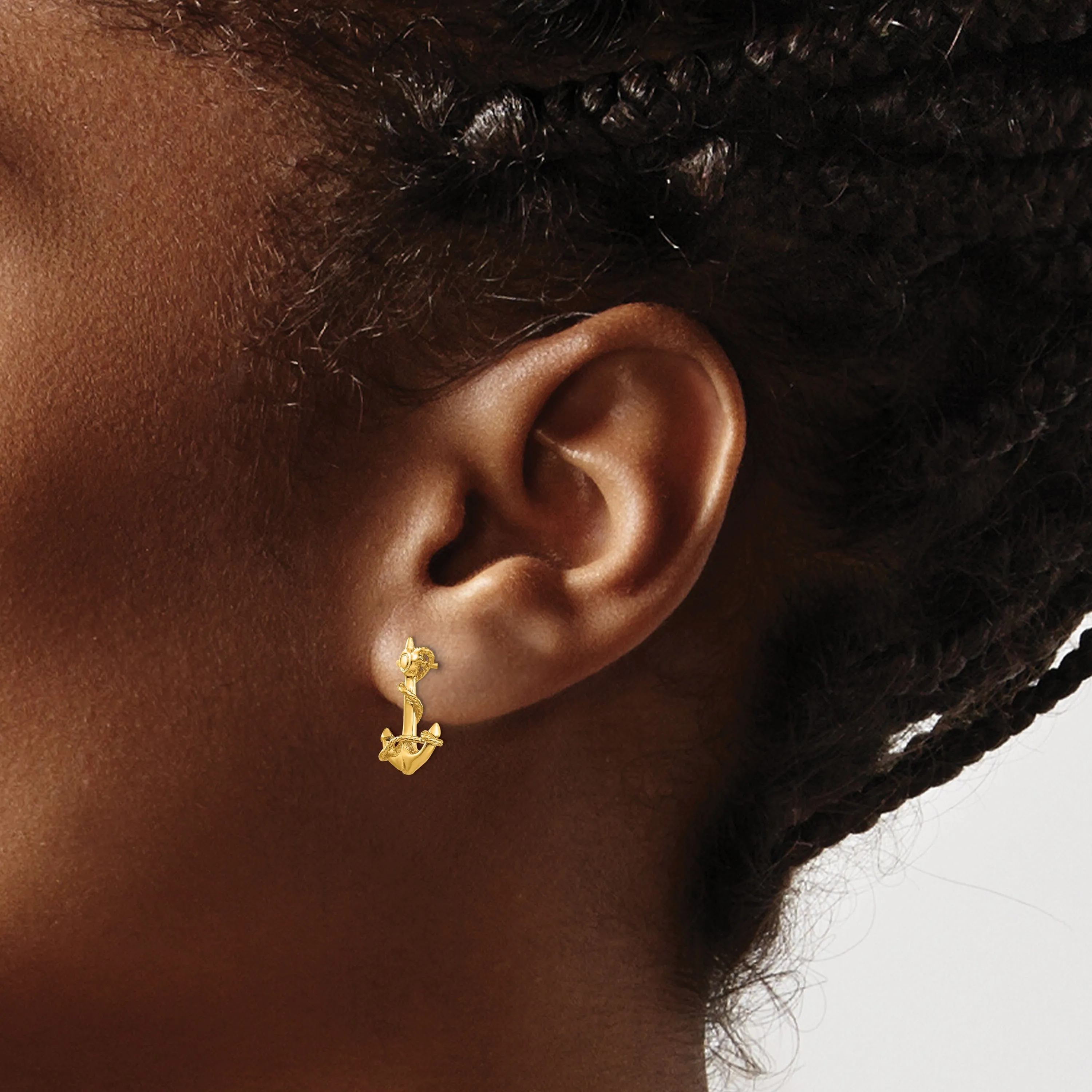 14k Yellow Gold 3-D Anchor with Rope Post Earrings