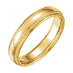 14k Yellow Gold 5mm Half Round Comfort Fit Milgrain Band Size 9.5