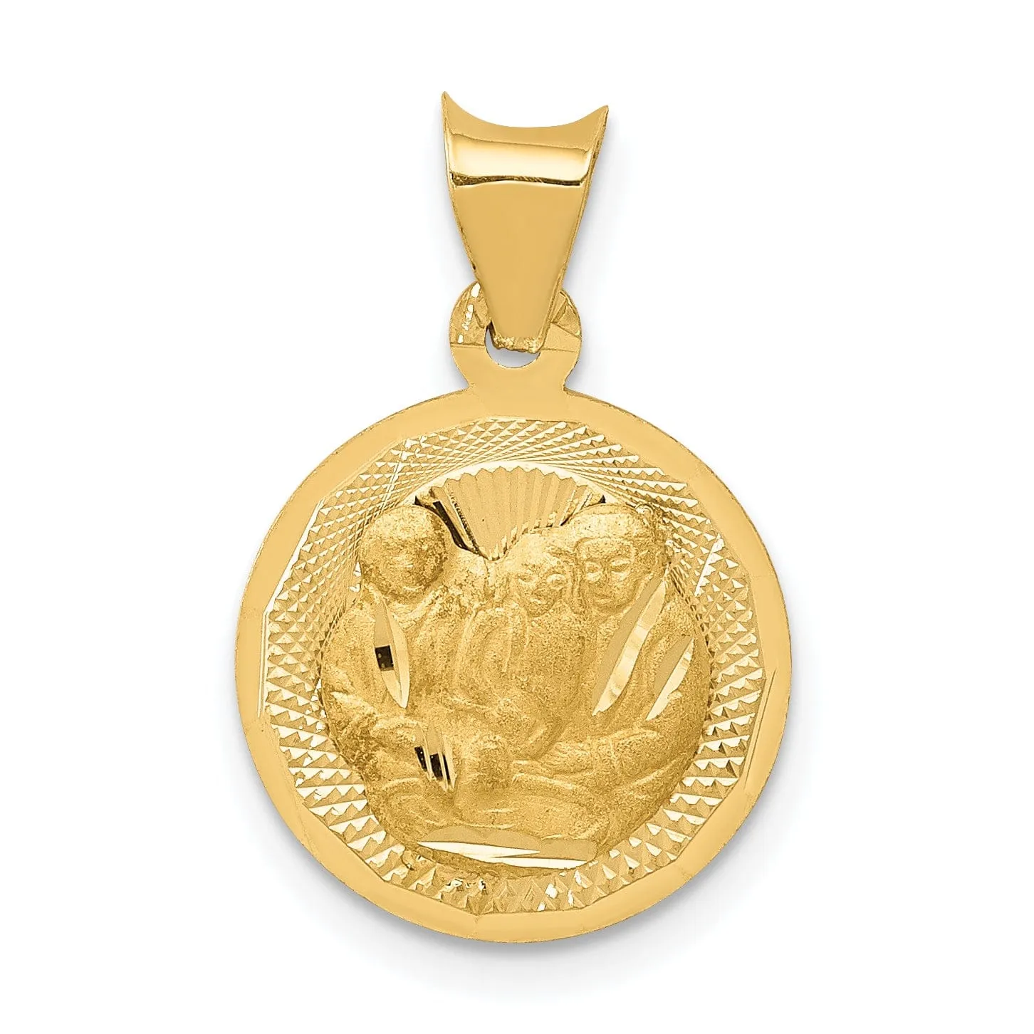 14k Yellow Gold Baptism Circle Medal Pendant. Engraving fee $22.00.
