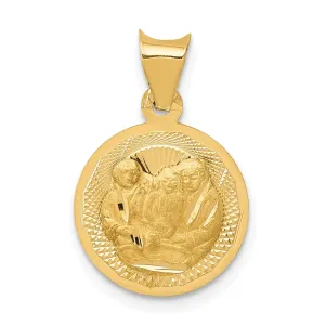 14k Yellow Gold Baptism Circle Medal Pendant. Engraving fee $22.00.