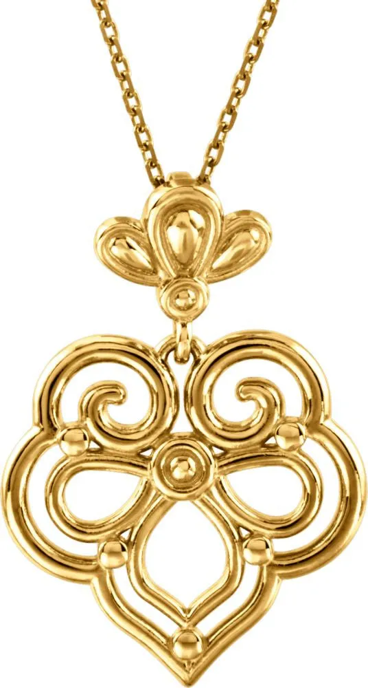 14k Yellow Gold Decorative Dangle 18" Necklace