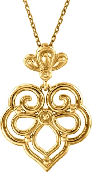 14k Yellow Gold Decorative Dangle 18" Necklace