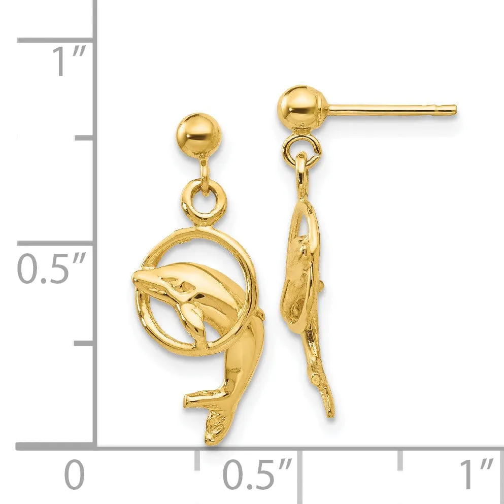 14k Yellow Gold Dolphin Earrings