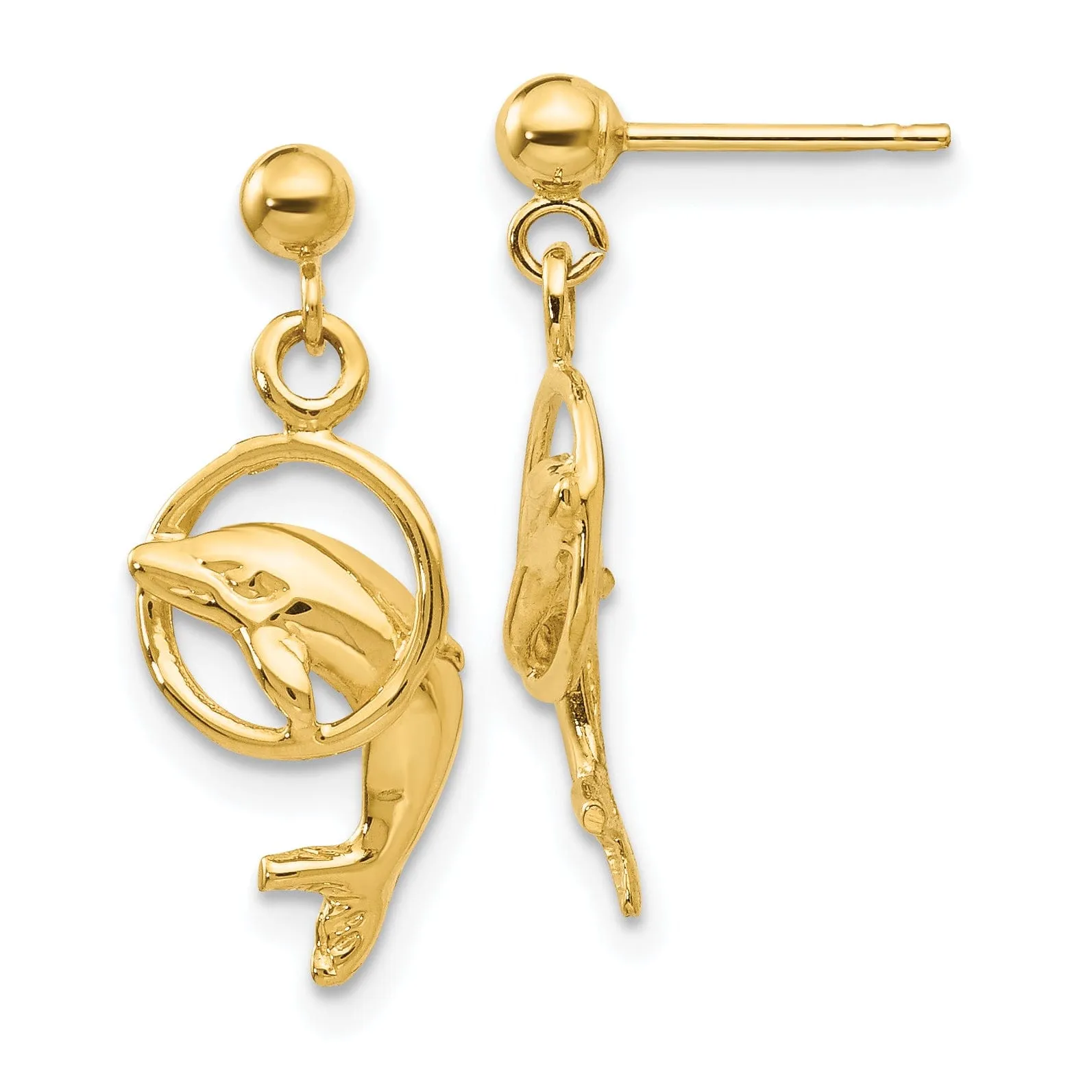 14k Yellow Gold Dolphin Earrings