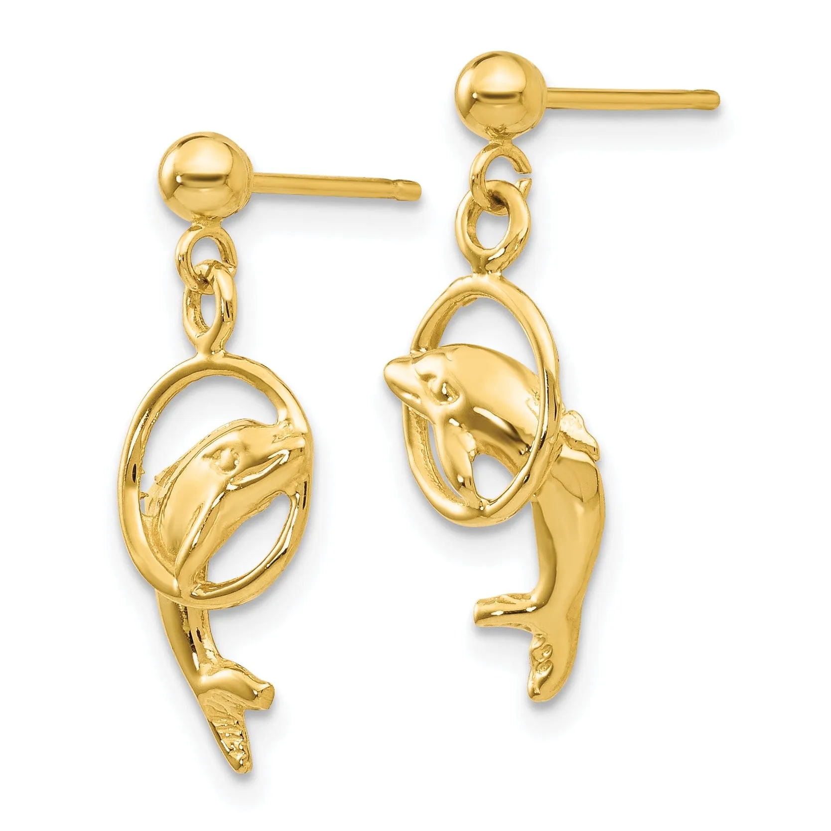 14k Yellow Gold Dolphin Earrings