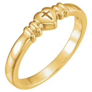 14k Yellow Gold Heart with Cross Chastity Ring Size 5