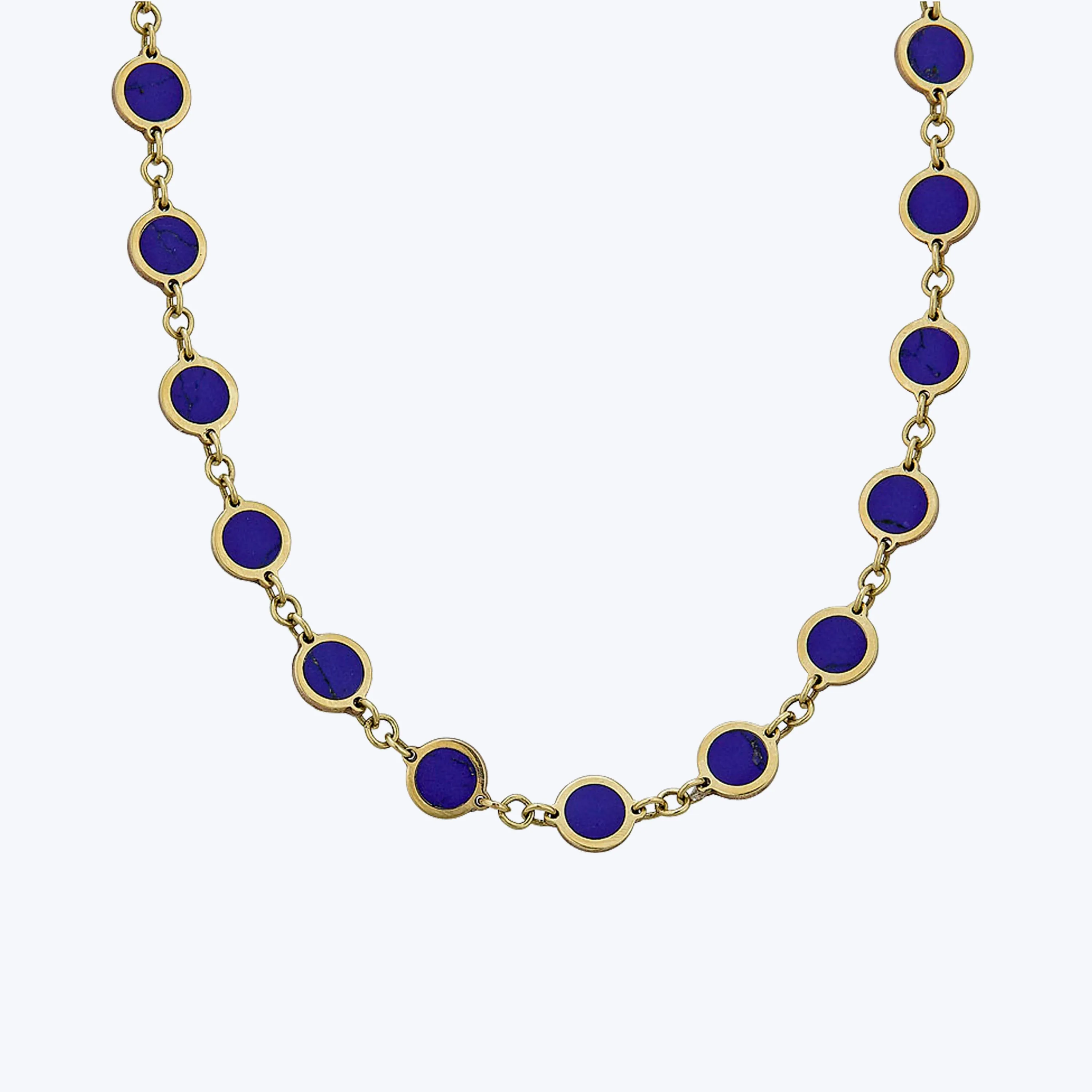 14K Yellow Gold Lapis Lazuli Mini Disc Necklace