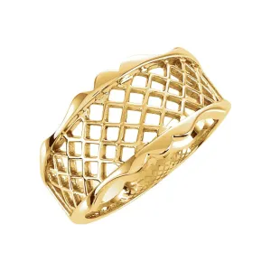 14k Yellow Gold Lattice Design Band, Size 6