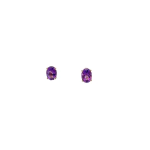 14k Yellow Gold Oval Amethyst Stud Earrings