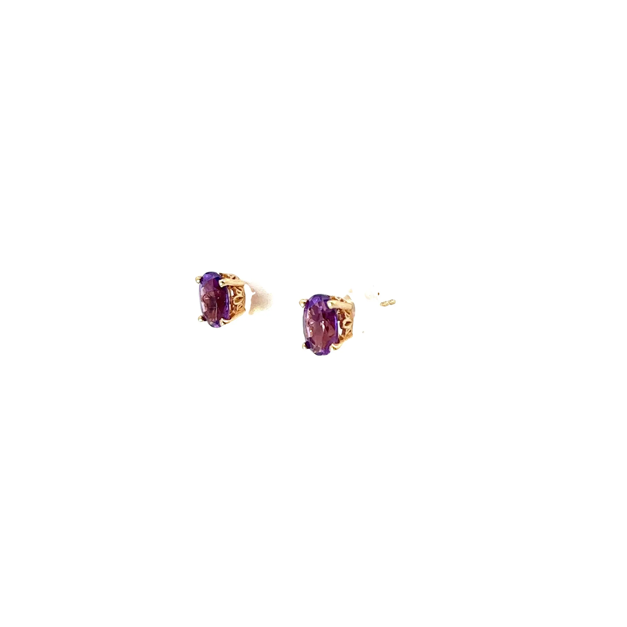 14k Yellow Gold Oval Amethyst Stud Earrings
