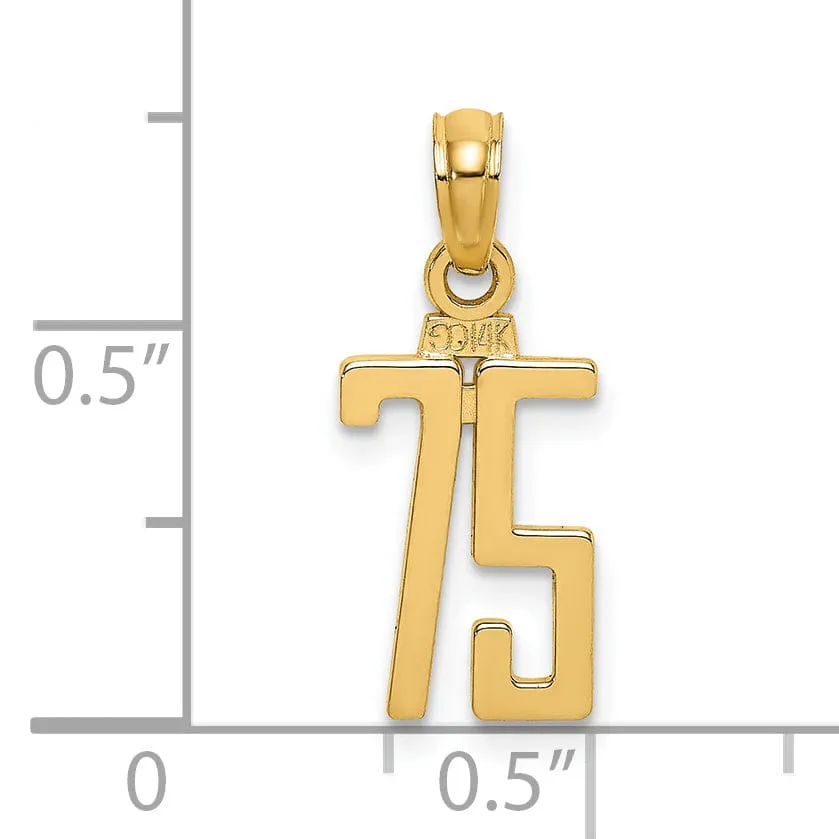 14K Yellow Gold Polished Finished Block Script Design Number 75 Charm Pendant