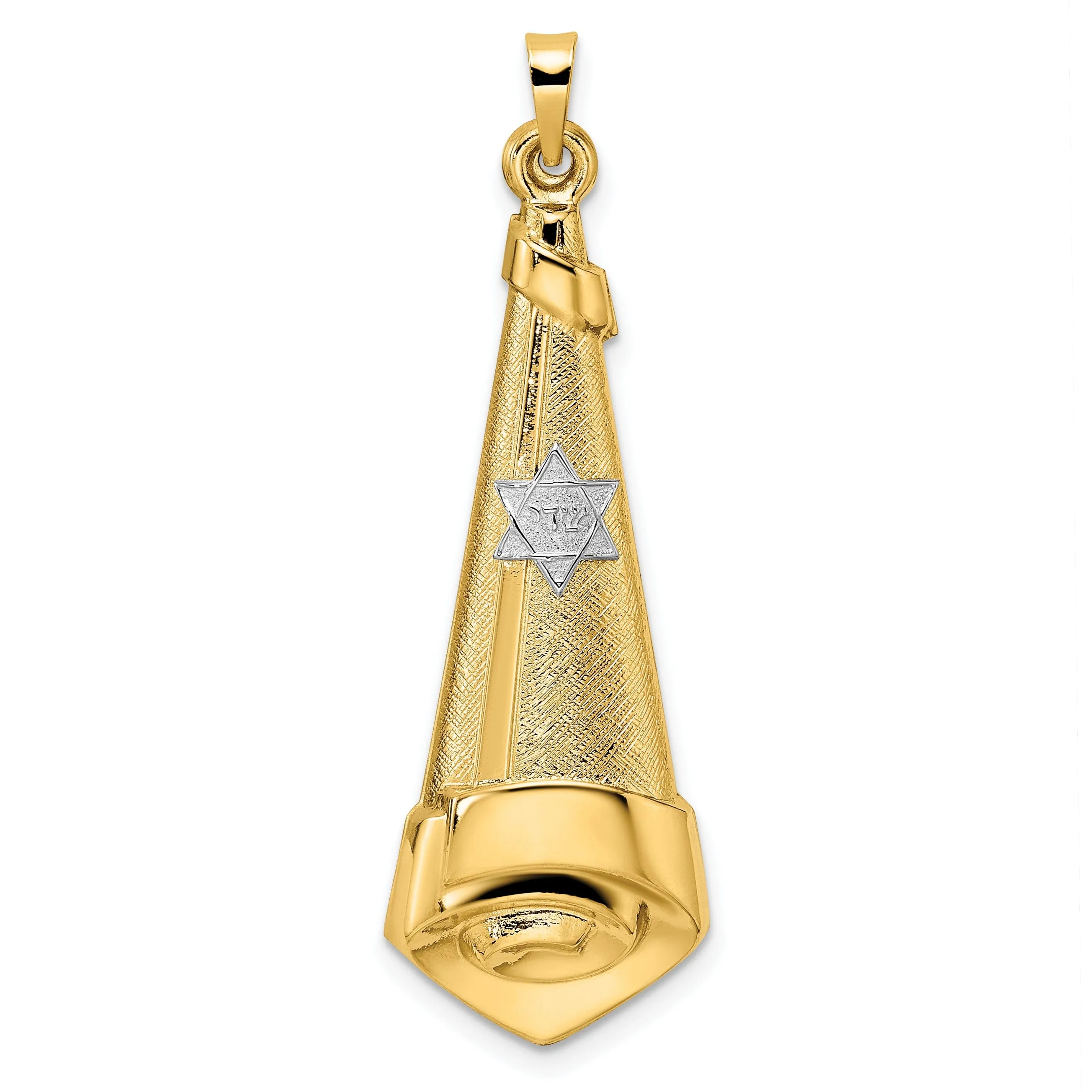 14k Yellow Gold Polished Textured Unisex Scroll Star of David Pendant