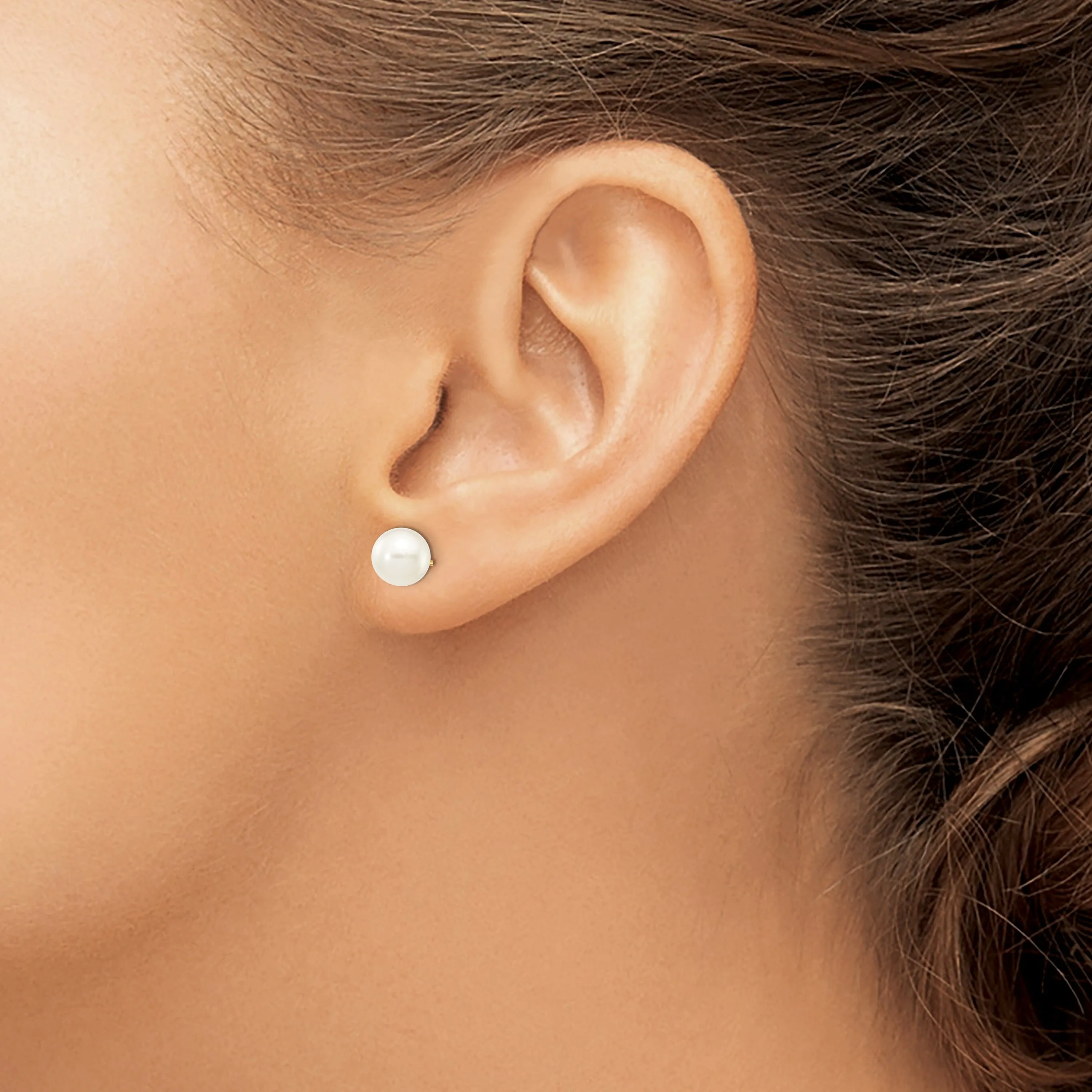 14k Yellow Gold Round Cultured Pearl Earrings