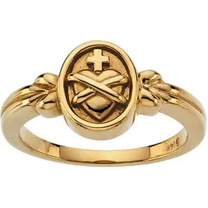 14k Yellow Gold Sacred Heart Ring, Size 6