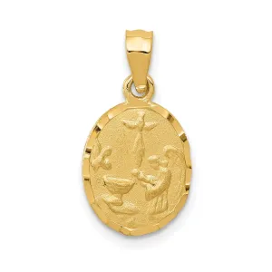 14K Yellow Gold Satin Polished D.C Finish Oval Shape Baptism Pendant