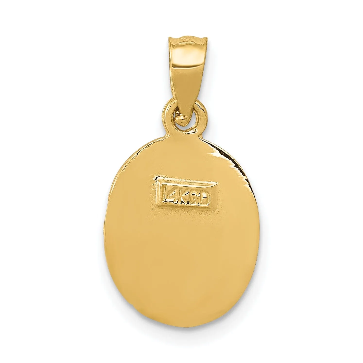 14K Yellow Gold Satin Polished D.C Finish Oval Shape Baptism Pendant