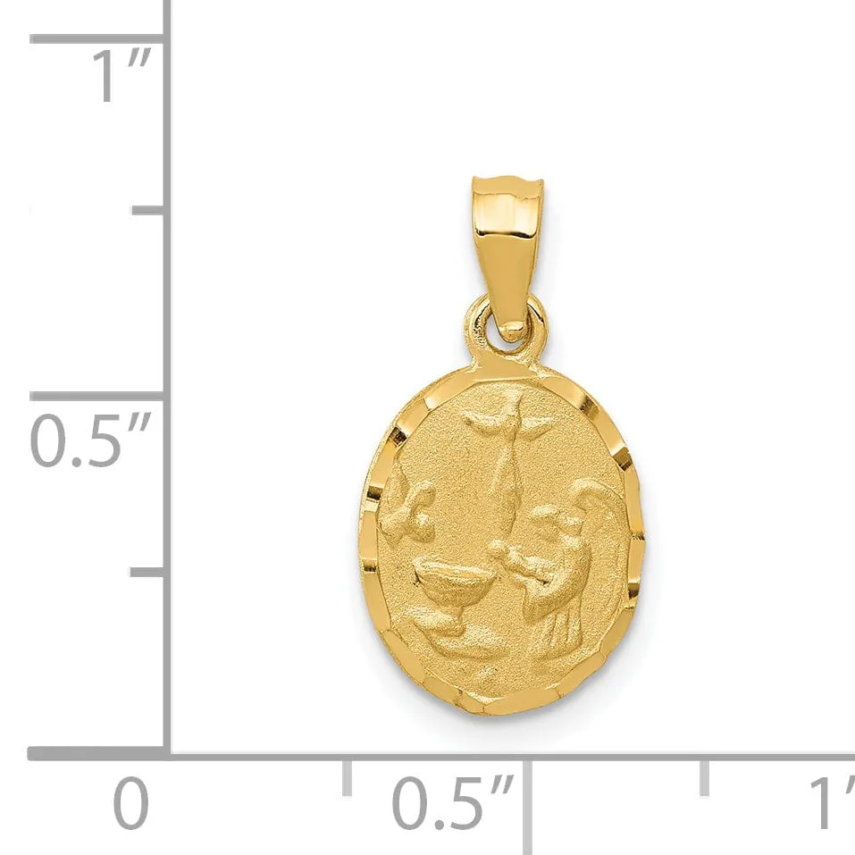 14K Yellow Gold Satin Polished D.C Finish Oval Shape Baptism Pendant