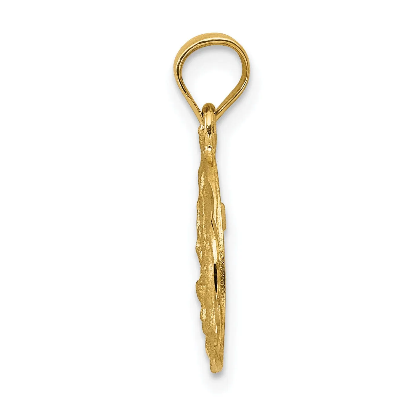 14K Yellow Gold Satin Polished D.C Finish Oval Shape Baptism Pendant