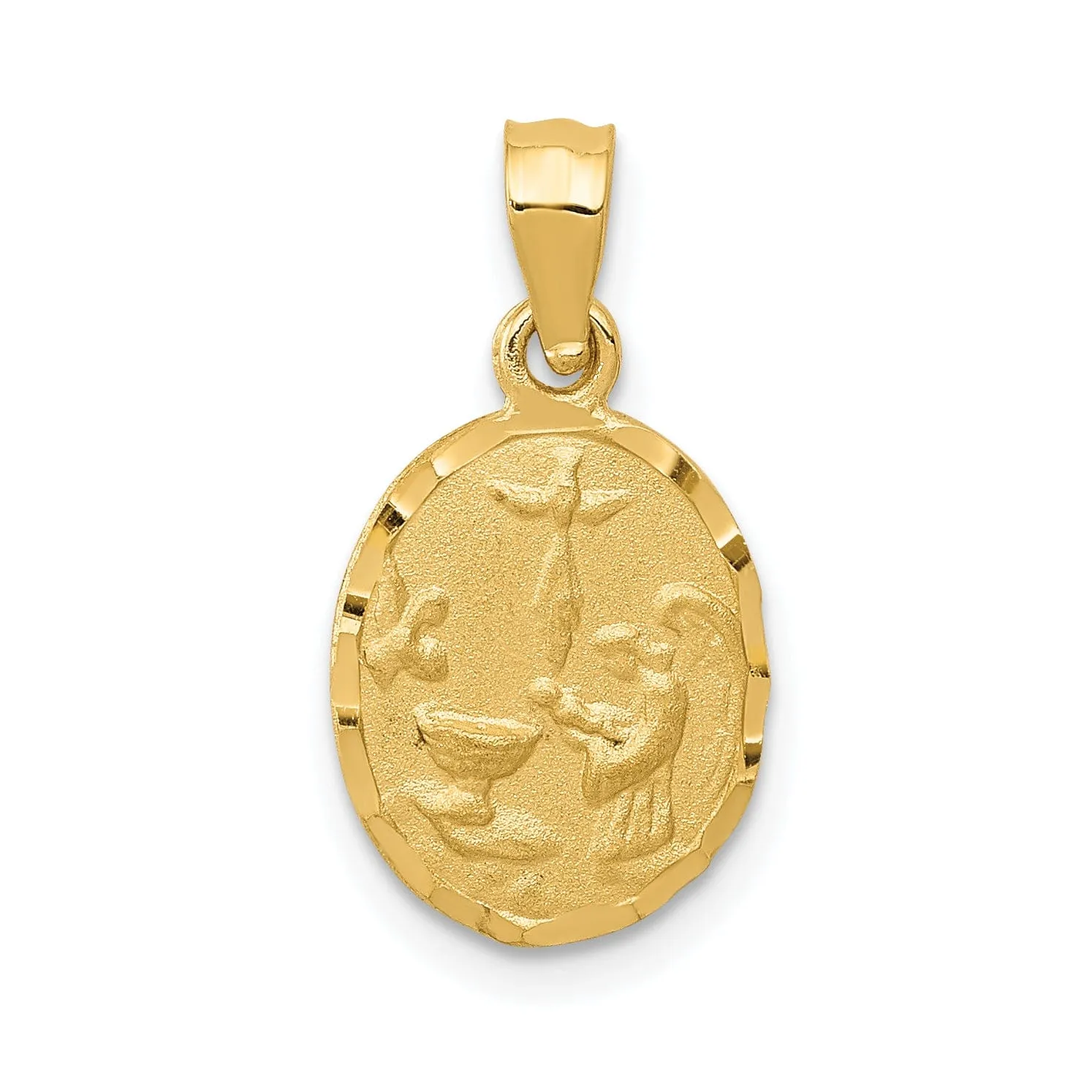 14K Yellow Gold Satin Polished D.C Finish Oval Shape Baptism Pendant