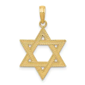 14k Yellow Gold Texture D.C Finish Solid Star of David Pendant