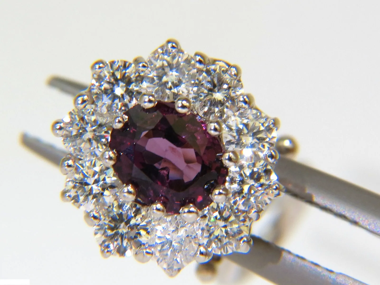 14KT 3.36CT NATURAL PURPLE SPINEL DIAMOND CLUSTER EARRINGS & OMEGA