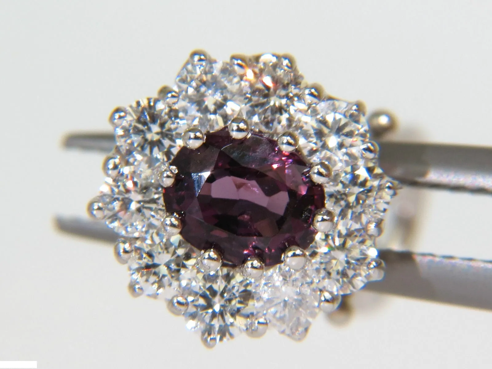 14KT 3.36CT NATURAL PURPLE SPINEL DIAMOND CLUSTER EARRINGS & OMEGA
