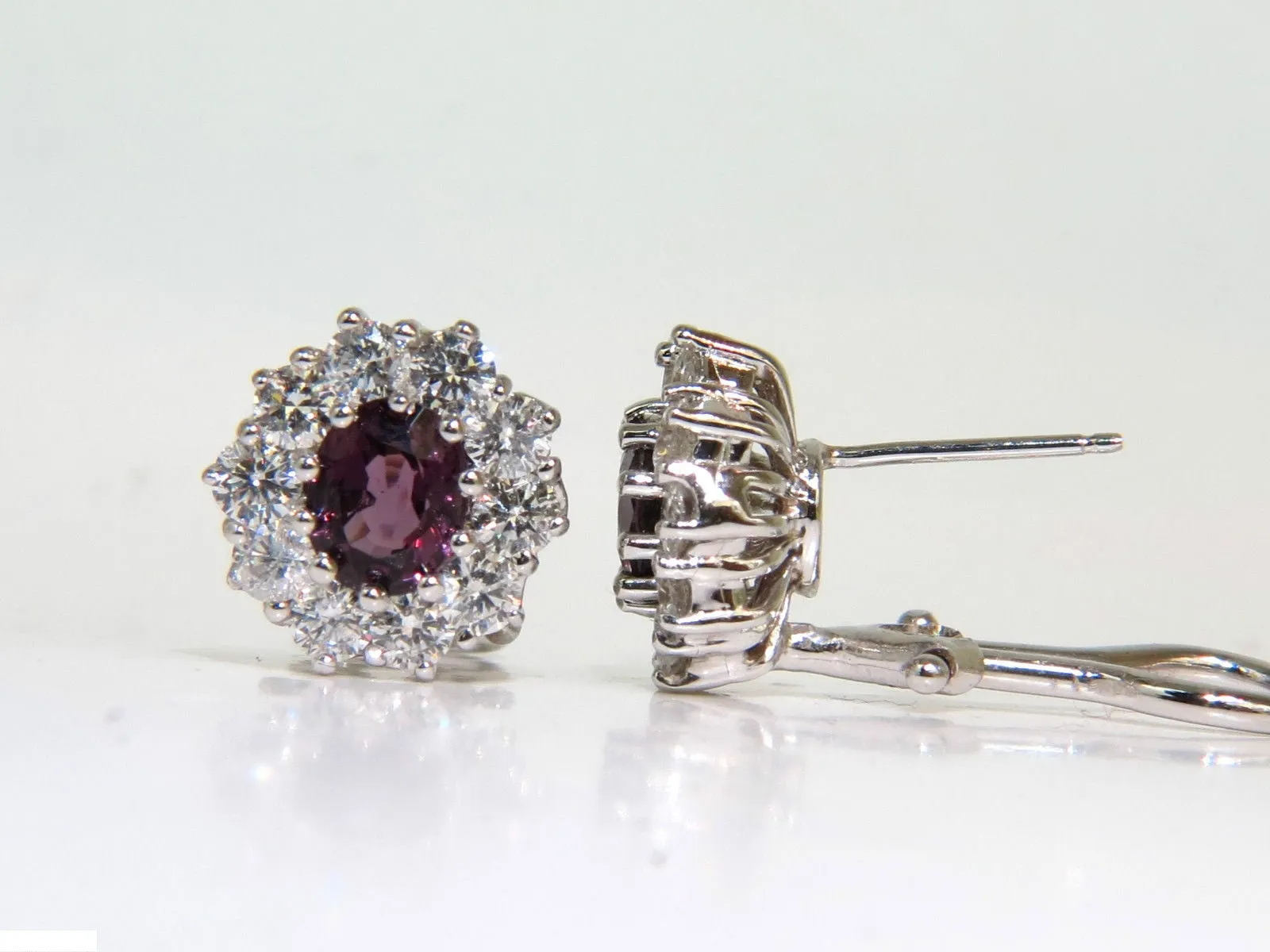 14KT 3.36CT NATURAL PURPLE SPINEL DIAMOND CLUSTER EARRINGS & OMEGA