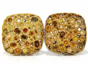 1.60CT NATURAL FANCY COLOR DIAMONDS CLIP COCKTAIL CLUSTER EARRINGS 14KT