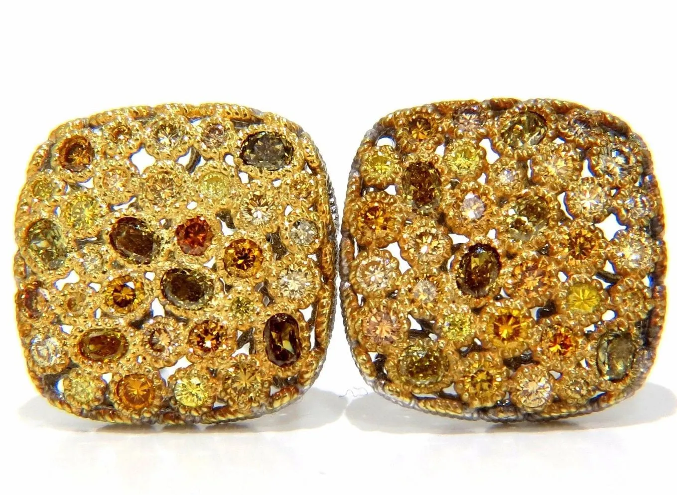 1.60CT NATURAL FANCY COLOR DIAMONDS CLIP COCKTAIL CLUSTER EARRINGS 14KT
