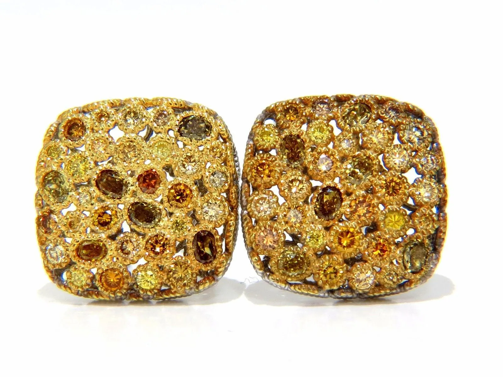 1.60CT NATURAL FANCY COLOR DIAMONDS CLIP COCKTAIL CLUSTER EARRINGS 14KT