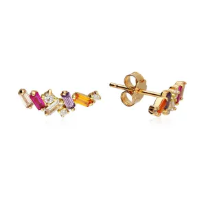 18ct Gold Plated Scattered Stone Climber Stud Earrings
