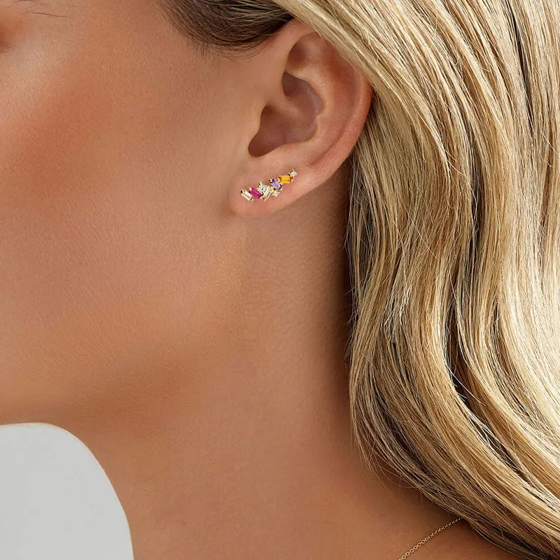 18ct Gold Plated Scattered Stone Climber Stud Earrings