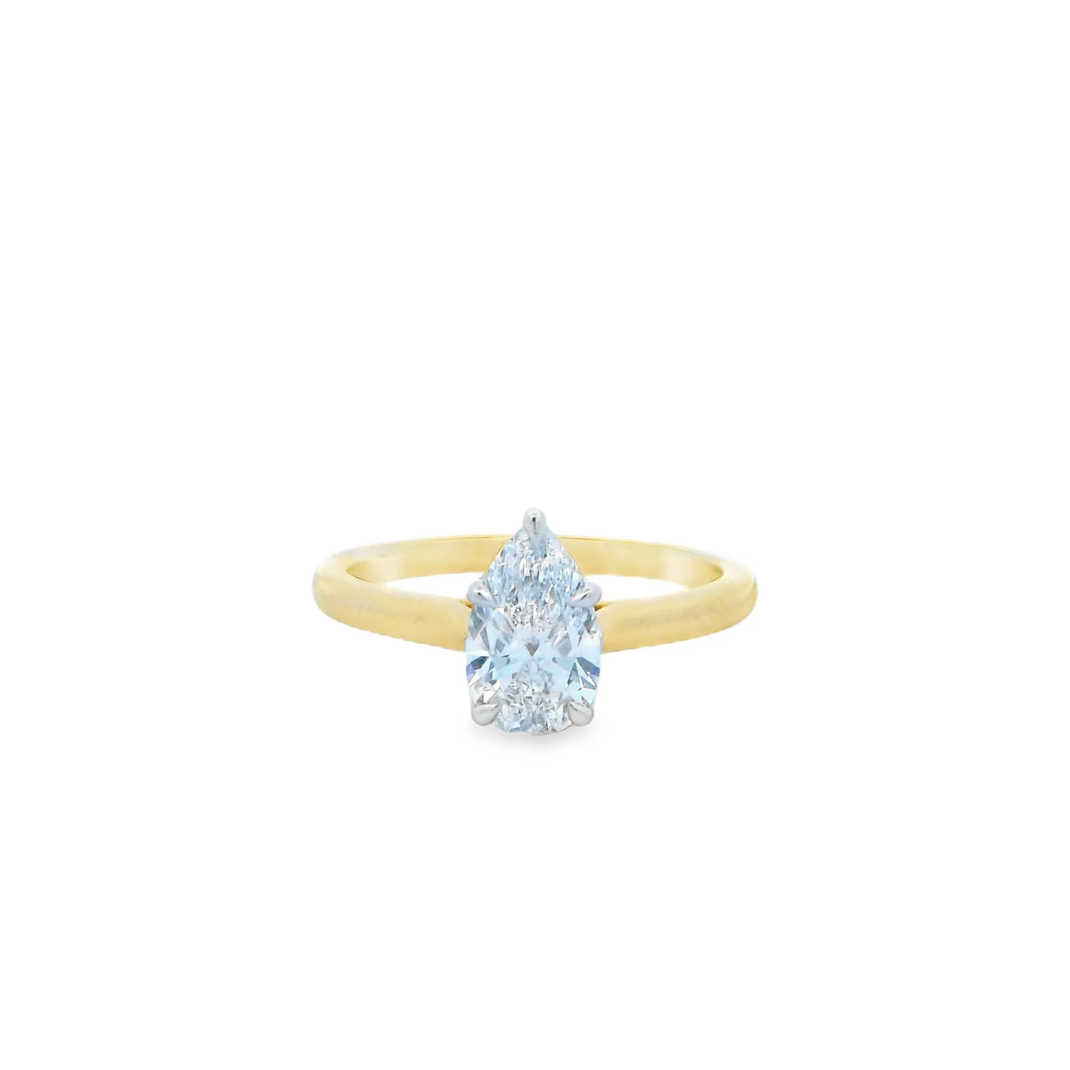 18ct Yellow & White Gold 1.05ct Pear Cut Lab Grown Diamond Solitaire Ring