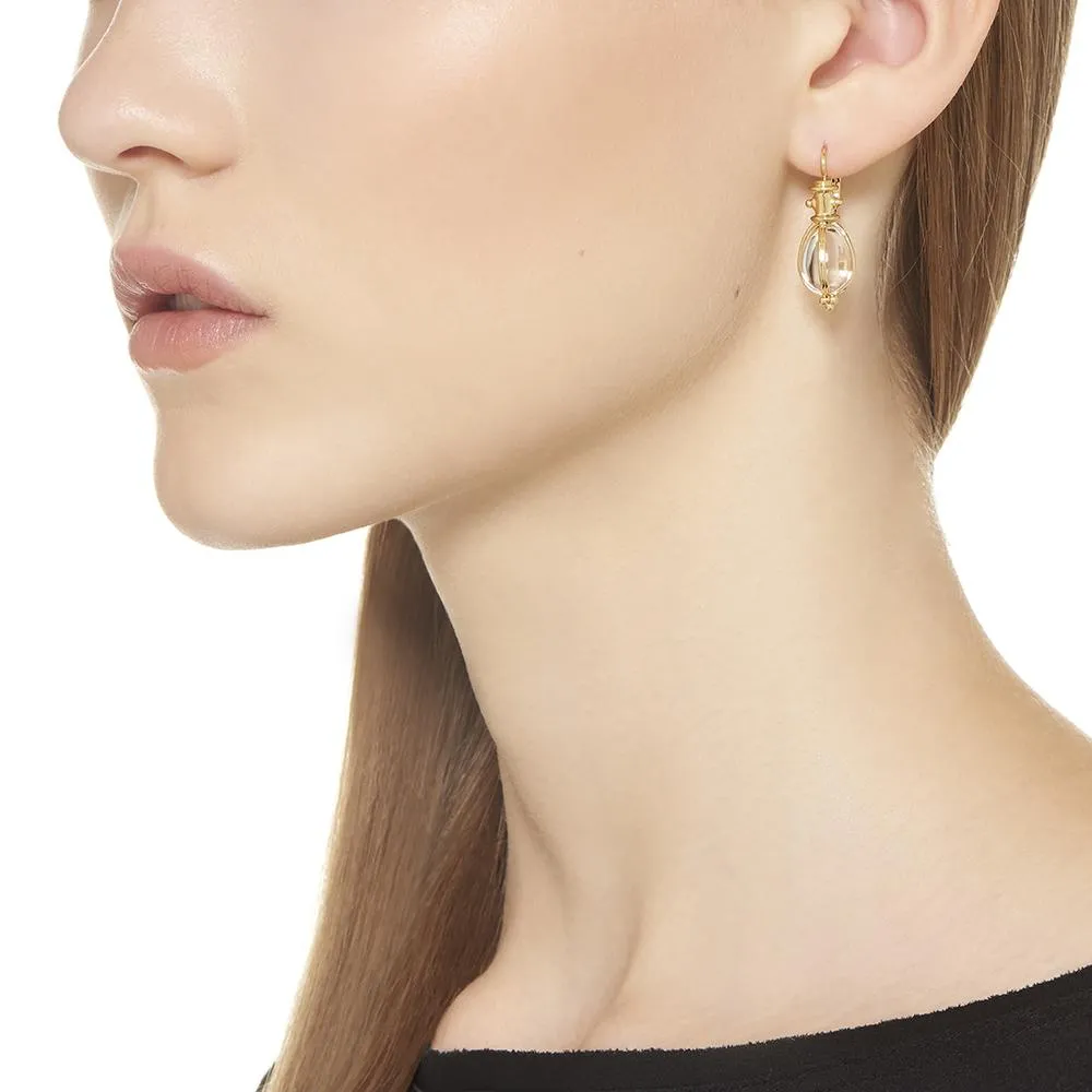 18K Classic Amulet Earrings - 18KT YELLOW GOLD & CRYSTAL EGG CLASSIC AMULET EARRINGS