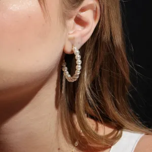 18k Gold Filled 35 mm Beaded Pearl C-Hoop - Best Seller